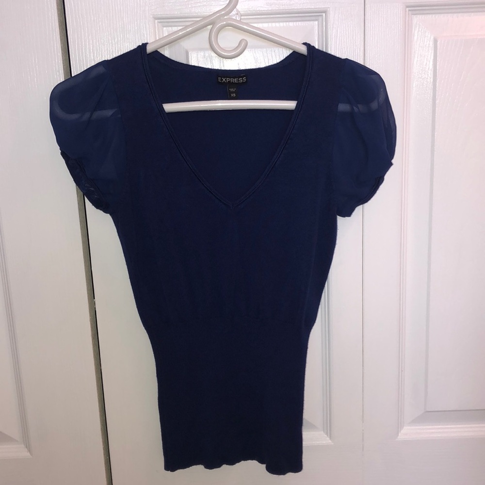 Blue blouse with see through shoulders